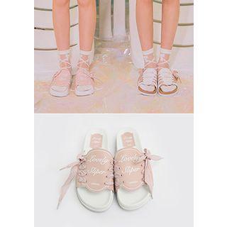 Leegong Pool Party Lace-up Lettering Slide Sandals