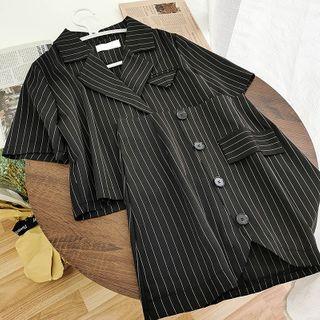 Set: Short-sleeve Striped Blazer + Skirt