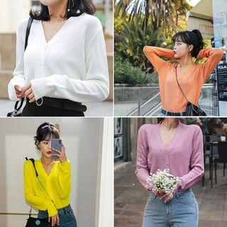 Colored V-neck Knit Cardigan