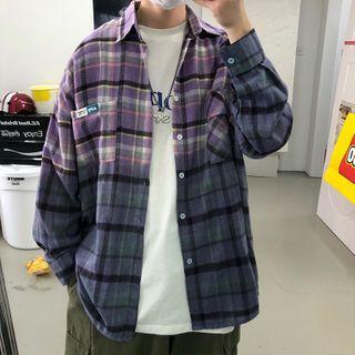 Pocket-front Gradient Gingham Shirt