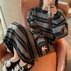 Long-sleeve Striped Loose-fit Knit Dress