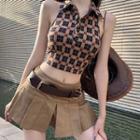 Plaid Sleeveless Top / Pleated Skirt / Set