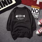 Fish Bone Print 3/4 Sleeve Pullover