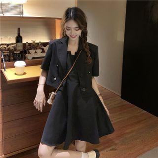 Spaghetti Strap Plain Dress + Cropped Blazer