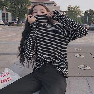Striped Turtleneck Long-sleeve T-shirt Premium Edition - Stripes - Black & White - One Size