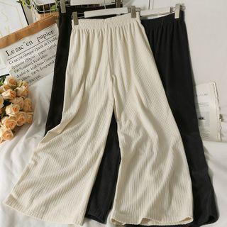 Elastic High-waist Pleated Wide-leg Pants