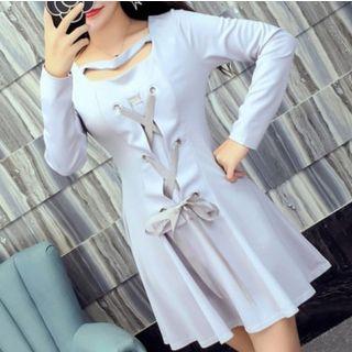 Long Sleeve Lace-up A-line Dress