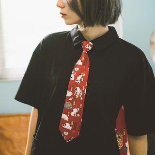 Cat Print Neck Tie L10 - Red - One Size