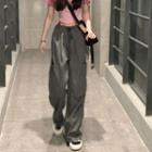 Printed Letter Cropped Top / High-waist Cargo Pants
