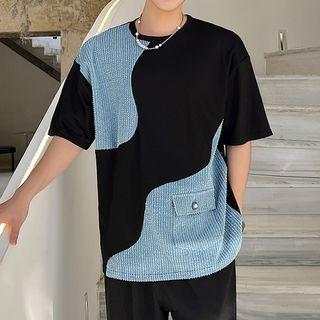 Short-sleeve Two-tone Pocket Detail T-shirt