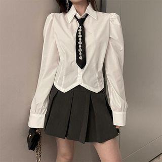 Rhinestone Tie Crop Shirt