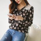 Sheer Lace-panel Floral Blouse