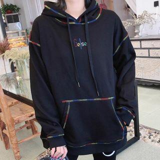 Color Block Embroidered Lettering Hooded Sweatshirt