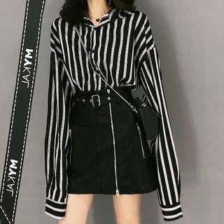 Set: Striped Shirt + Zip Mini A-line Skirt