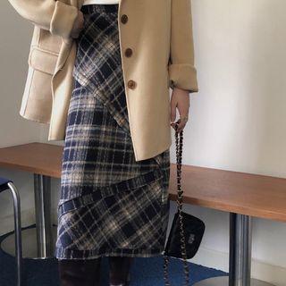 Wrapped Plaid Midi Skirt