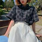 Short Sleeve Checked Blouse As Shown In Figure - One Size