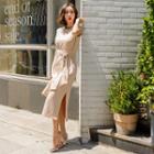 Cap-sleeve Tie-waist Long Dress