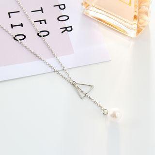 Triangle Faux Pearl Lariat Necklace