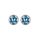 925 Sterling Silver Simple Round Stud Earrings With Blue Austrian Element Crystal Silver - One Size