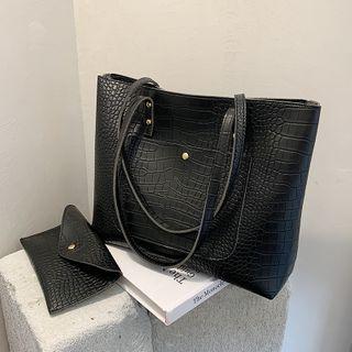 Set: Plain Crocodile Grain Tote Bag + Pouch