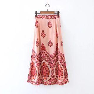 Side-silt Patterned Midi Skirt