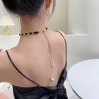 Beaded Chain Choker Gold Ball - Black - One Size