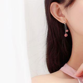 925 Sterling Silver Bead Fringed Earring 1 Pair - Pink & Silver - One Size