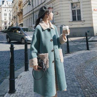 Long-sleeve Shearling Panel Single Breasted Trench Coat