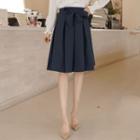 Band-waist Beribboned Pleated Midi Skirt