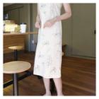 Floral Print Linen Pinafore Dress Ivory - One Size