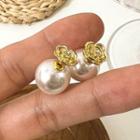 Rose Alloy Faux Pearl Through & Through Earring Type A - 1 Pair - Gold - One Size