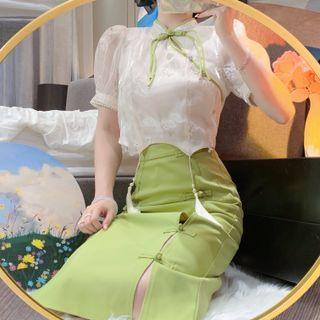 Traditional Chinese Short-sleeve Top / Fitted Skirt