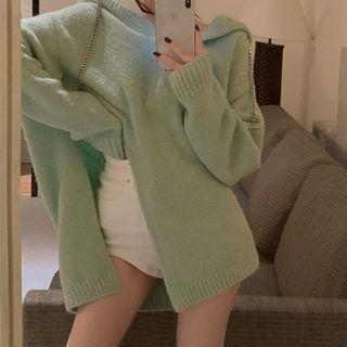 Slit Hooded Sweater Green - One Size