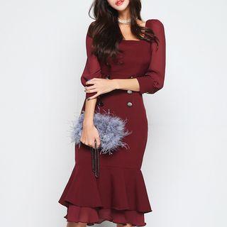 Ruffle 3/4-sleeve Sheath Dress