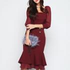 Ruffle 3/4-sleeve Sheath Dress