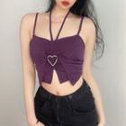 Halter-neck Heart Buckled Drawstring Top