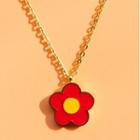 Flower Glaze Pendant Stainless Steel Necklace Necklace - Red & Yellow & Gold - One Size