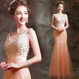 Rhinestone-accent Evening Gown