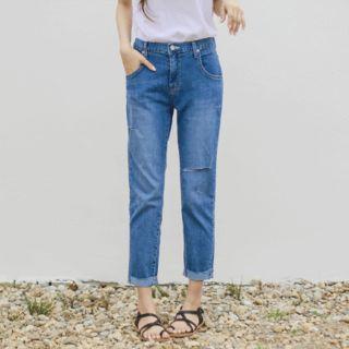 Slit-detail Cuff-hem Jeans