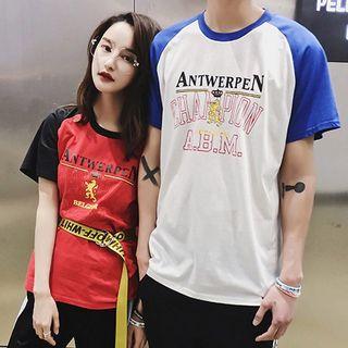 Couple Matching Printed Raglan Short Sleeve T-shirt
