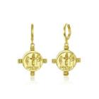 Fashion Simple Plated Gold Cross Round Earrings Golden - One Size