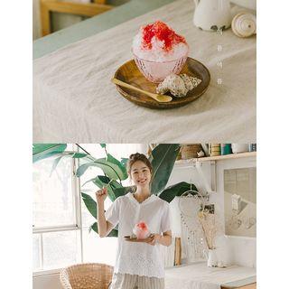 Crochet-trim Short-sleeve Hoodie White - One Size