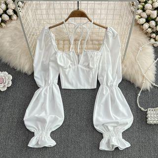 Bell Sleeve Halter Crop Blouse