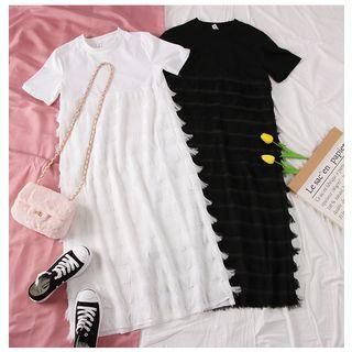 Fringed-layer T-shirt Dress