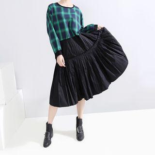 Plaid Paneled Midi Sweatshirt Dress