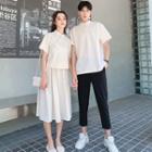 Couple Matching Short-sleeve Cheongsam Top / Pants / Midi A-line Skirt / Set