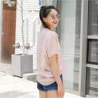 Perforated-trim Puff-sleeve Top