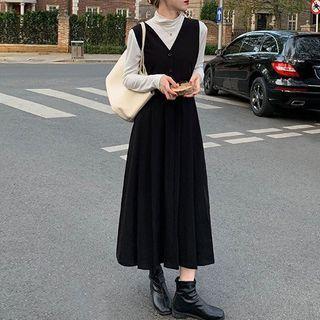 Mock-neck Long-sleeve T-shirt / Overall Dress
