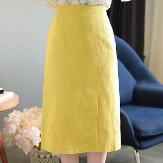 Slit-front Ramie Midi Skirt