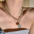 Rhinestone Heart Necklace Xl1790 - Silver - One Size